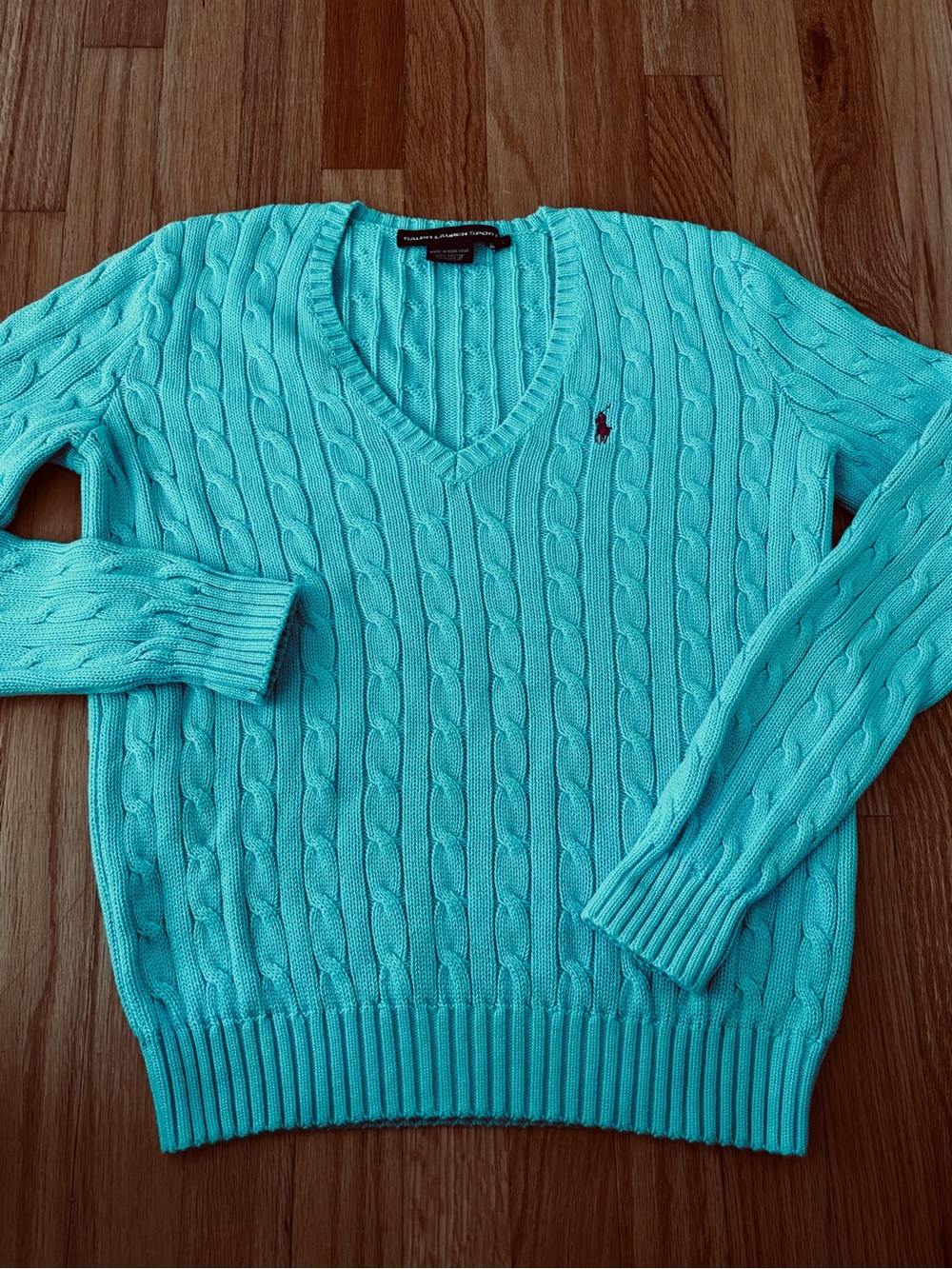 Polo by Ralph Lauren V-Neck Cable Sweater - Aqua Blue - Picture 3 of 12